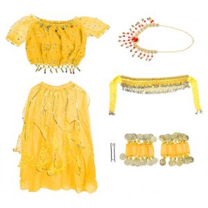 Ensemble De Costumes De Danse Du Ventre Pour Filles, Robe Longue, Vetements De Danse Indienne (Jaune, Taille L) - Neuf