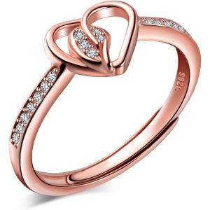 Kahfl-Bague Ajustable En Argent 925 Pour Femme Fille,Bague Coeur D'amour,La Feuille Mignonne Orn&eacute; Zircon Brillant,Bague De Mariage - Neuf