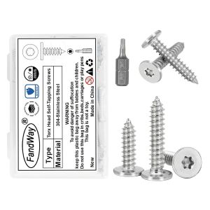 M4x8mm Torx Vis Autotaraudeuses à Tête Plate,50 Pièces Vis à Bois Tête Fraisée en Acier Inoxydable 304,Tôle Autoperceuses Entièrement Fileté Avec 1 T10 Forets et Boîte - Neuf