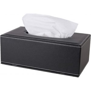 Boîte à mouchoirs rectangulaire en cuir PU noir avec couvercle, sans autres articles, distributeur de mouchoirs, boîte décorative pour la maison, le bureau ou la voiture avec fond magnétique (noir) - Neuf
