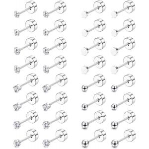 16 Paires Petites Boucle D'oreille Acier Inoxydable Hypoallergénique Lot Boucles D'oreilles Femme Argent Or Boucles D'oreilles Cartilage Zircon Balle Clou D'oreille Piercing Bijoux 2/3mm - Neuf
