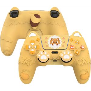 Lkljij-Playvital Coque Manette Pour Ps5 Housse Protection Silicone Avec Capuchon Joystick & Autocollant Pour Ps5 Compatible Avec Station De Charge,Cover Skin Anti-Grip/Anti-Choc,Jaune Chaud-Petit Pan - Neuf
