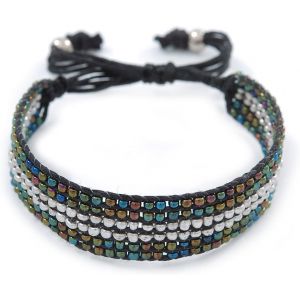 Bracelet D'amitié Unisexe Avec Perles De Verre En Forme De Paon Et Argent - Réglable - Neuf