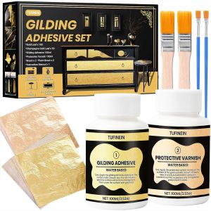 Mevronisshop-Feuille D'or D&eacute;co, 100ml Adh&eacute;sif Pour Dorure Et 100ml Vernis, Feuilles D'or Et Champagne Or Feuille Dor&eacute; Kit, Meubles Et Artisanat D&eacute;coration, Peinture D'art, Bricolage Peinture D&eacute;corat - Neuf