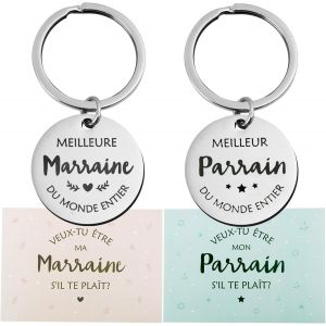 Asas-2pcs Porte Clé Cadeau Parrain Marraine Porte Clef Idée Cadeau Annonce Naissance Demande Invitation Parrain Marraine Pour Baptême Noël Fête Avec Carte Voeux Enveloppe - Neuf