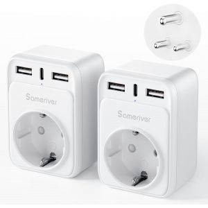 KALANKA-Adaptateur de Voyage Adaptateur Inde Adaptateur de Voyage Prise Allemagne avec 2 Prises USB 1USB C (3A) Type D pour Sri Lanka, Inde, Népal Chargeur Mural Station de Charge (2 pièces) - Neuf