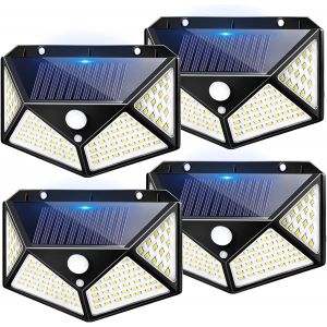 Lot De 4 Lampes Solaires D'extérieur, Éclairage Solaire D'extérieur, 100 Led, Projecteur Solaire D'extérieur 3 Modes Avec Détecteur De Mouvement, Led Solaire D'extérieur Pour Jardin - Neuf
