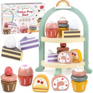 Jouet Dinette Cuisine Enfant, G&acirc;teaux en Bois, Cuisine Jeux Accessoire Aliment Nourriture, Jouet &Eacute;ducatif &Eacute;veil Montessori, Cadeau Anniversaire P&acirc;ques Halloween No&euml;l Gar&ccedil;on Fille B&eacute;b&eacute; 3 4 5 Ans - Neuf
