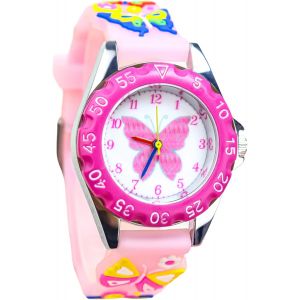 Jgd-Montre Enfant Fille, Conception De Papillon Montre &Eacute;ducative Analogique Pour Enfants 3 &Agrave; 13, Kids Watch, Cadeau Junior Apprentissage - Neuf