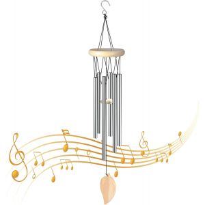 Carillon éolien (argent), carillon éolien extérieur intérieur avec 6 tubes en aluminium, carillon éolien décoratif en métal pour jardin, maison, terrasse, balcon = - Neuf