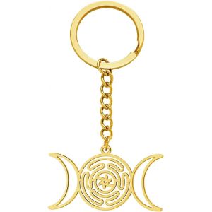 Kal-Porte-Clés Déesse Triple Lune En Acier Inoxydable Porte-Clés Amulette Roue D'hécate Bijoux Talisman Magique Païen Pour Les Femmes Fête Des Mères - Neuf