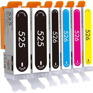 6-Pack PGI-525 CLI-526 Cartouches d'encre Compatible avec Canon 525 526, pour Pixma MG5150 MG5250 MG5350 IP4850 IP4950 IX6550 MX885 MX715 MX895 - Neuf