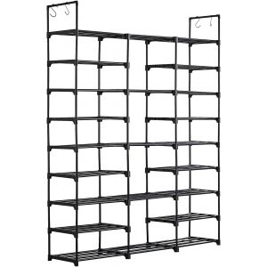 Mevronisshop-Tag&egrave;re Chaussure &Agrave; 9 Niveaux, Porte Chaussures, Etagere Chaussure En M&eacute;tal, Meuble Chaussures Avec Crochets Pour 50-60 Paires, Pour Entr&eacute;e, Salon, Chambre, 127 X 30 X 157 Cm, Noir - Neuf