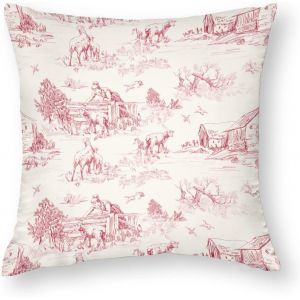Cauc-Lot De 1 Housse De Coussin D&eacute;corative En Toile De Jouy - Motif Maison De Campagne - Moutons - 35,6 X 35,6 Cm - En Polyester Doux - Pour Salon, Canap&eacute;, Lit - Neuf