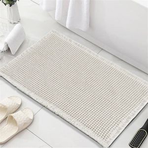 KAL-Tapis De Bain Antidérapant, Tapis Salle De Bain Super Absorbant Gaufré Tapis Douche Séchage Rapide Tapis De Baignoire Microfibre Moelleux Tapis Absorbant, 43X60 Cm, Blanc - Neuf