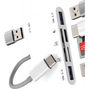 THEF-Lecteur de cartes SD USB C (6 en 1) Adaptateur USB OTG pour iPhone 16 15 Pro Max Micro SD Card Reader pour iPad MacBook Type C Chargeur compatible avec Samsung S25 pour Apple TF Mémoire numériqu - Neuf