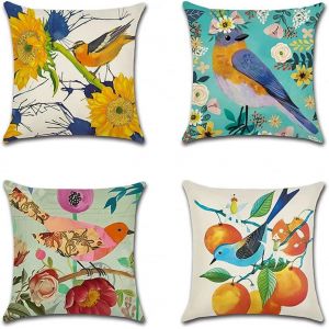 Eryi-Extérieur Housse De Coussin, Lot De 4 Imperméable Fleurs Et Oiseaux Classiques Motif Canapé Taie D'oreiller Pour Patio Jardin Salon Chambre Décoration, 50x50cm - Neuf