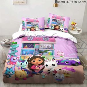 Parure De Lit Maison De Poupée Gabby's Kawaii, Ensemble De Lit Simple Double, Decoration D'intérieur Pour Filles Et Enfants, Ensemble De Housse De Couette Avec Chat Mignon De Dessin Anime - Neuf