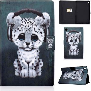 Étui Coque Pour Samsung Galaxy Tab A8 10,5 Pouces 2022 2021 Sm-X200/ X205/ X207 Housse Étui De Protection Avec Veille/Réveil Automatique Pour Samsung Galaxy Tab A8 2022/2021, Casque Léopard - Neuf