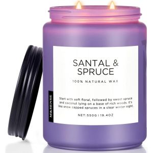 Bougie parfum&eacute;es Sapin et santal Bougie en soja de 550 g pour la maison Br&ucirc;lage de 110 heures Cadeau d'aromath&eacute;rapie pour soulager le stress,m&eacute;diter et relaxer Bougie parfum&eacute;e au pin - Neuf