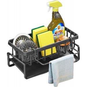 Organiseur D'évier De Cuisine Porte-Éponge En Acier Inoxydable Rangement Eponge Cuisine Accessoires De Cuisine Avec Plateau De Vidange Et Porte-Serviettes - Neuf