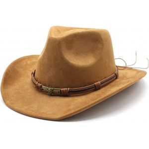 Cauc-Chapeau De Cowboy Unisexe &Agrave; Large Bord Panama En Daim Style Ethnique Avec D&eacute;coration En Corde Pour Homme Et Femme - Neuf
