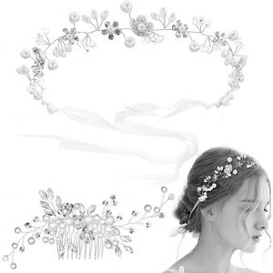 Kal-Serre-Tête De Mariée Vintage Avec Perles De Cristal, Couronne De Vigne En Strass, Accessoires Pour Cheveux Avec Feuille - Accessoires Pour Cheveux Pour Mariée Et Demoiselles D'honneur - Neuf