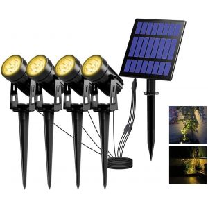 Spot Solaire Extérieur 4 Pièces Spot Solaire Lampe Solaire Jardin Lampe Solaire Extérieur Etanche 3000k Led Projecteur Solaire Avec 12m Câble Pour Patio, Cour, Chemins, Arrarbres - Neuf