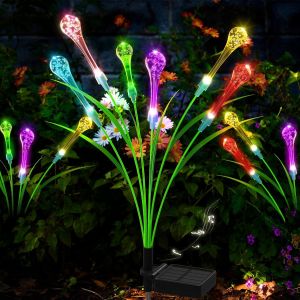 Lot De 2 Lampes Solaires Pour Jardin - 6 Led Multicolores En Forme De Goutte - Mode En Option - Ip65 &Eacute;tanche - D&eacute;coration Pour L'ext&eacute;rieur - Neuf