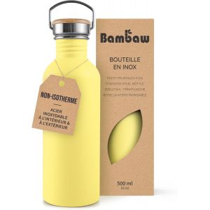 Eryi-Gourde Inox 500ml, Gourde Sport Jaune, Bouteille D'eau Non-Isotherme, Gourde Inox Enfant, Gourde Velo, Gourde Metal Enfant ¿ Jaune Impérial - Neuf
