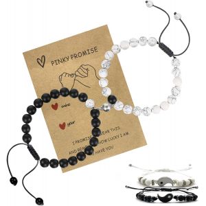 Kal-Bracelet Couple Distance, 2 Pièces Réglable Pierre Perles Bracelet Magnetique Homme Femme Petit Ami Petite Amie Bracelet Magnétique Avec Yin Et Yang Corde Bracelet Pour Lui Valentine Cadeau - Neuf