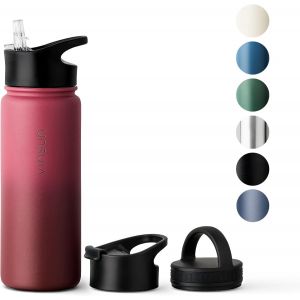 Gourde Isotherme 750ml, Gourde Inox Avec Paille - 3 Couvercles - Anti-Fuite, Sans Bpa, - Bouteille Isotherme Pour Sport, Voyage, &Eacute;cole, Universit&eacute; - Neuf