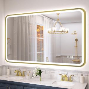 SUBZONAL-Miroir Salle de Bain avec Eclairage 120x70 cm, Miroirs de Salle de Bain avec Cadre Aluminium, Anti-Bu&eacute;e, 3000-6500K, Fonction M&eacute;moire, IP44 Miroir LED Salle de Bain, Horizontal/Vertical, Dor - Neuf
