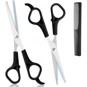 Eryi-Ciseaux De Coiffure,Professionnel Amincissants Coupe De Cheveux Ciseaux Désépaissir Ensemble En Acier Inoxydable Avec Peigne,Pour Homme Et Femme Universels,Noir - Neuf