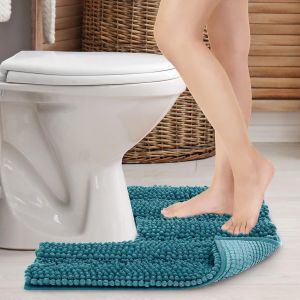 KAL-Tapis De Bain Douche Pour Wc Toilette Antidérapant Tapis Contour De Wc Absorbant Lavable En Machine Microfibre Chenille Doux Forme En U - 51X51Cm (Bleu) - Neuf