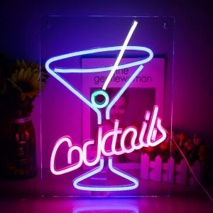 Signes De Cocktail Néon Lettres Led Signes Muraux Usb Bleu Rose Veilleuse Pour Chambre Bar Bière Bureau Hôtel Pub Cafe Salle De Récréation Décoration Murale Lumière Décoration Fête De Mariage - Neuf