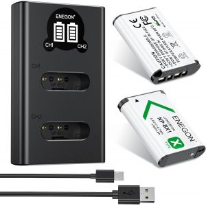 Batterie NP-BX1 (Pack de 2 1300mAh) et kit de Chargeur LCD compatibles avec Sony NP-BX1 et Sony ZV-1,Cyber-Shot DSC-RX100,DSC-RX100 II/III/M4/M5/M6/M7/¿/¿/¿/¿/VA,DSC-RX100M II,HDR-CX405 - Neuf
