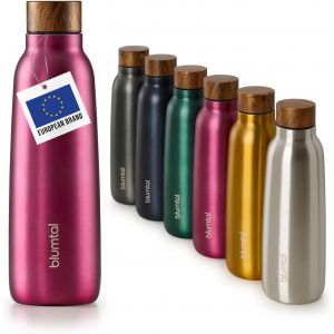 Bouteille Isotherme Ray- Gourde 500ml - Gourde Inox Sans Bpa Froid&chaud- Thermos Isotherme En M&eacute;tal- Bouteille D'eau- Gourde Acier Inoxydable- Bouteille Isotherme 500ml - Bois/Rose - Neuf