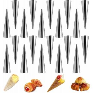 Kal-20 Pièces Cannoli Moule Pour Croissants, Moules À Cornets En Acier Inoxydable, Crème Conique Spirale, Facile À Nettoyer, Pour Croissants, Pâte Feuilletée, Crème Glacée (12 * 3cm) - Neuf