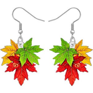 Kal-Boucles D'oreilles En Acrylique En Forme De Feuille D'érable Orange - Boucles D'oreilles D'automne - Feuilles D'automne - Cadeaux D'automne Pour Femme Et Fille - Maman - Amoureux - Neuf