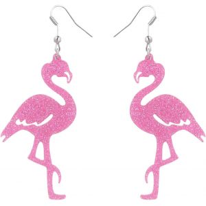 Kalhx-Boucles D'oreilles Flamant Rose,8,3x3,3cm Acrylique Boucles D'oreilles Flamant Rose Pendantes Paillettes Boucles D'oreilles Roses Pour Filles Et Femmes Cadeau De Bijoux (1 Paire) - Neuf