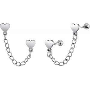 Jum-Hommes Boucles D'oreilles Coeur En Acier Inoxydable: Femmes Pendantes D'oreilles Cr&eacute;atifs De Coeur Et Cha&icirc;ne-Cr&eacute;ative Boucle D'oreille Cartilage Piercing-Adolescent D&eacute;coration - Neuf