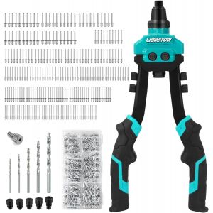 MEVRONISSHOP-Pince a Rivet Pop, Pince a Rivet &agrave; Deux Mains, Pince &agrave; Rivet, Riveteuse Manuelle avec 250 Rivets Aluminium en Bo&icirc;te, 5 Buses Interchangeables Sans Outil, 5 Forets HSS, pour Automobile, M - Neuf