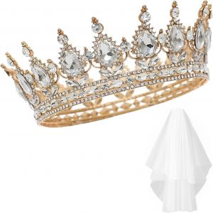 Kalvd-&Eacute;l&eacute;gante Couronne De Princesse Pour Femme-Diad&egrave;me De Mari&eacute;e Scintillant Avec Voile-Accessoire De Cheveux En Strass-Couronne De Princesse Pour Mariage,Fian&ccedil;ailles,Anniversaire,Bal De Fin - Neuf