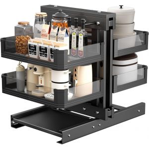 Organiseur Coulissant D'angle Aveugle Pour Armoire De 900 Mm,Compatible Avec Ouverture &Agrave; Gauche Et &Agrave; Droite,&Eacute;tag&egrave;re D'angle Panier Coulissant &Agrave; 2 Niveaux En Verre,Montage Par Le Bas - Neuf