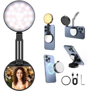 LORANKA-Magn&eacute;tique Lampe Selfie pour T&eacute;l&eacute;phone, Lampe de T&eacute;l&eacute;phone avec Miroir, Fixation Instantan&eacute;e, 360&deg; LED Selfie Ring Fill Light pour Selfies/Photographie/TikTok/Appels Zoom/Vid&eacute;oconf&eacute;rence - Neuf