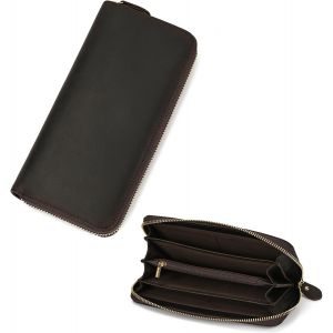 Senior-Portefeuille Pour Homme En Cuir V&eacute;ritable Avec Double Fermeture &Eacute;clair, Portefeuille Avec 4 Couches Interm&eacute;diaires Et Fermeture &Eacute;clair, 8875Sz-Marron Fonc&eacute;, D&eacute;contract&eacute;[L1523] - Neuf