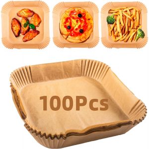 100 Pcs Papier Cuisson Air Fryer,Moule Air Fryer,Papier Sulfuris&eacute; pour Air Fryer Accessoires,Papier Air Fryer 20x20cm pour Friteuse &agrave; Air Chaud,Po&ecirc;le &agrave; Frire,Micro-ondes (100) - Neuf