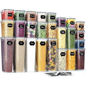 Jexnovashop-Boite Hermetique Alimentaire Lot De 25: Bocaux Rangement En Plastique Avec Couvercles | Boite Rangement Cuisine Pour C&eacute;r&eacute;ales, Farine, P&acirc;tes, Riz | Sans Bpa | Lavable Au Lave-Vaisselle - Neuf