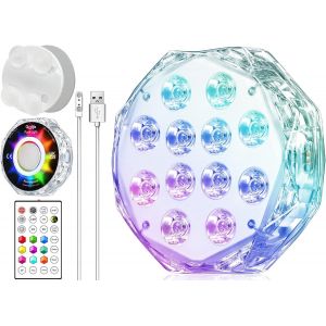 4"" 20LED Magnetic Submersible LED Light-Appairage avec la télécommande,contrôle par groupes,lampes de piscine submersibles rechargeables et étanches (1 paquet) - Neuf